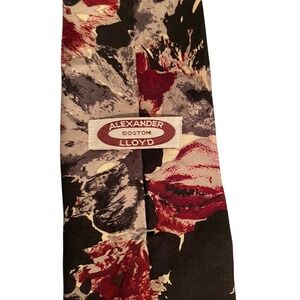 Alexander Lloyd Boston Mens Silk Tie Abstract Floral Burgundy Grey Black X-Long